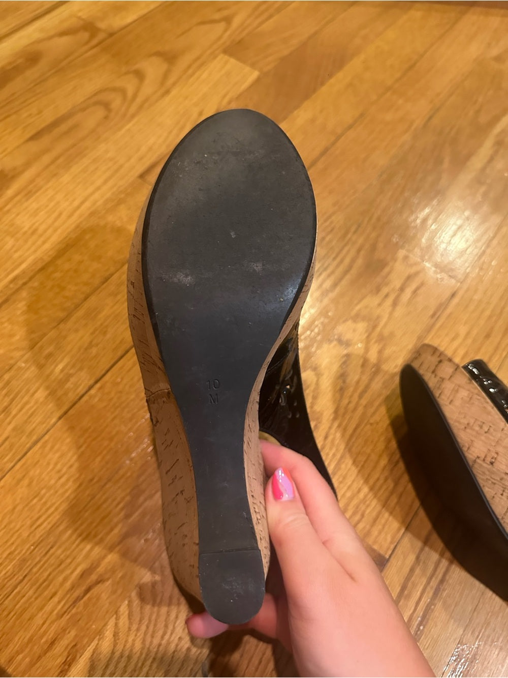Ditto Van Eli Black Cork Wedge Slingback Sandals Size 10