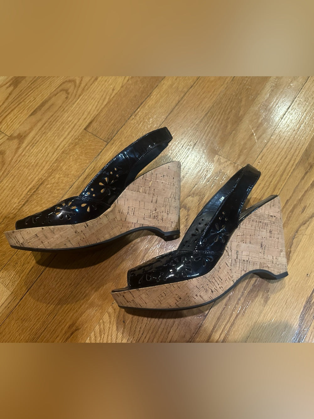 Ditto Van Eli Black Cork Wedge Slingback Sandals Size 10