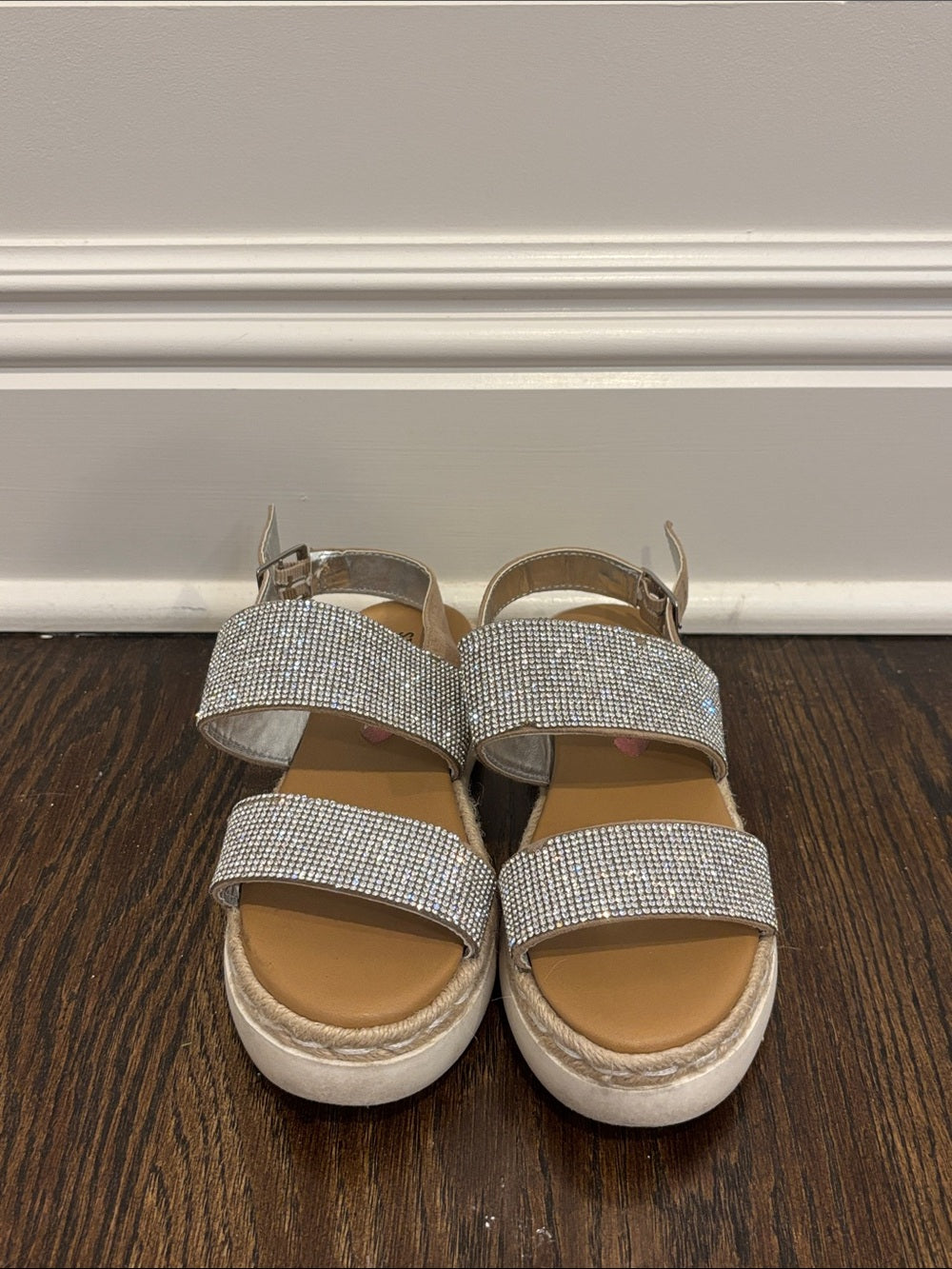 Steve Madden Girls Silver Rhinestone Platform Sandals Size 2