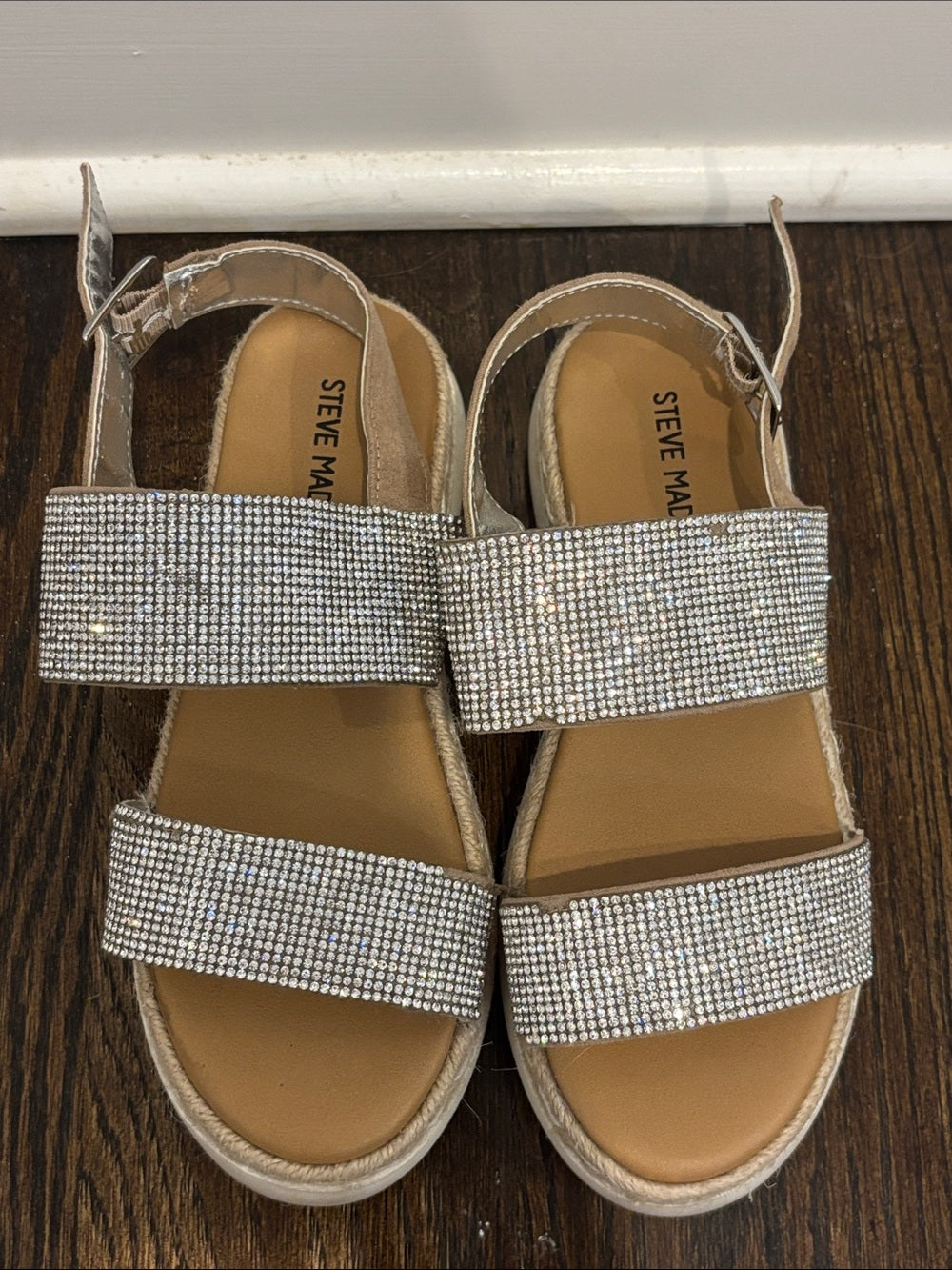Steve Madden Girls Silver Rhinestone Platform Sandals Size 2