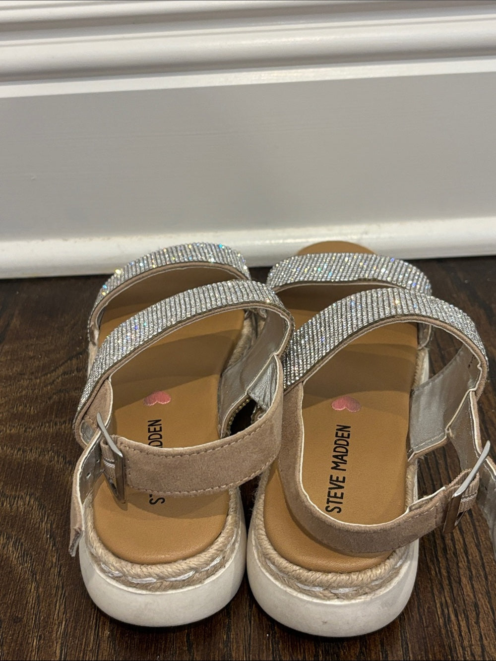 Steve Madden Girls Silver Rhinestone Platform Sandals Size 2