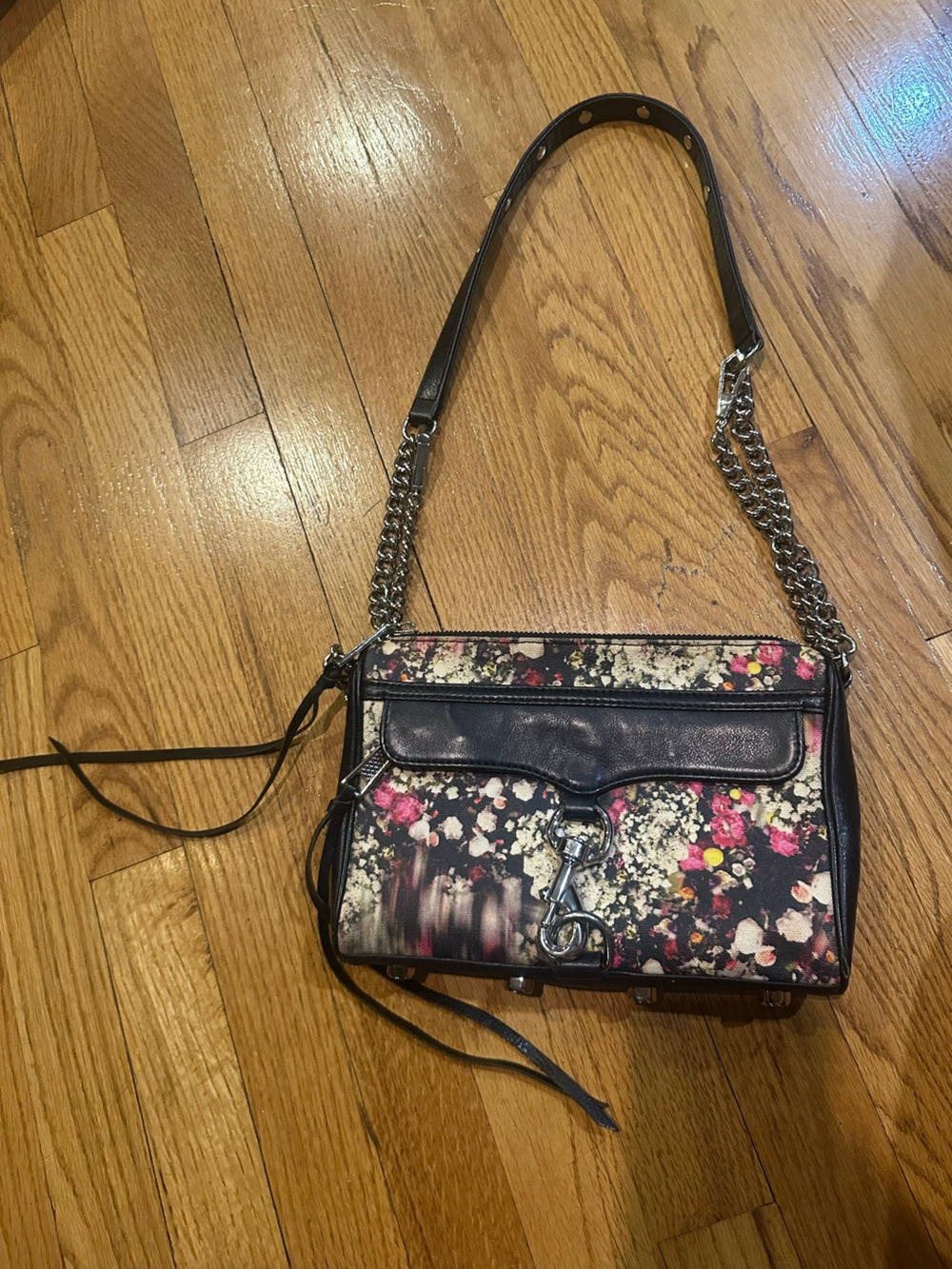 Rebecca Minkoff Floral Print Leather Crossbody Bag - Black
