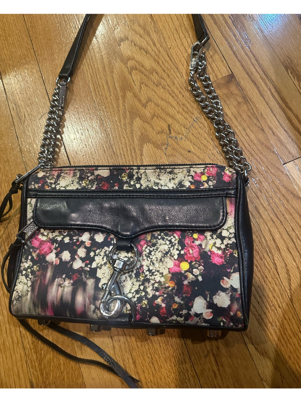 Rebecca Minkoff Floral Print Leather Crossbody Bag - Black