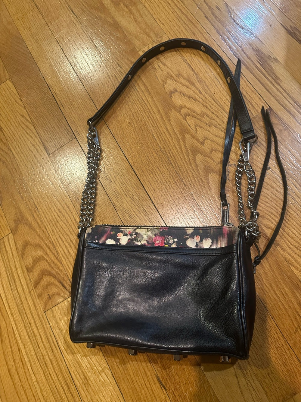 Rebecca Minkoff Floral Print Leather Crossbody Bag - Black