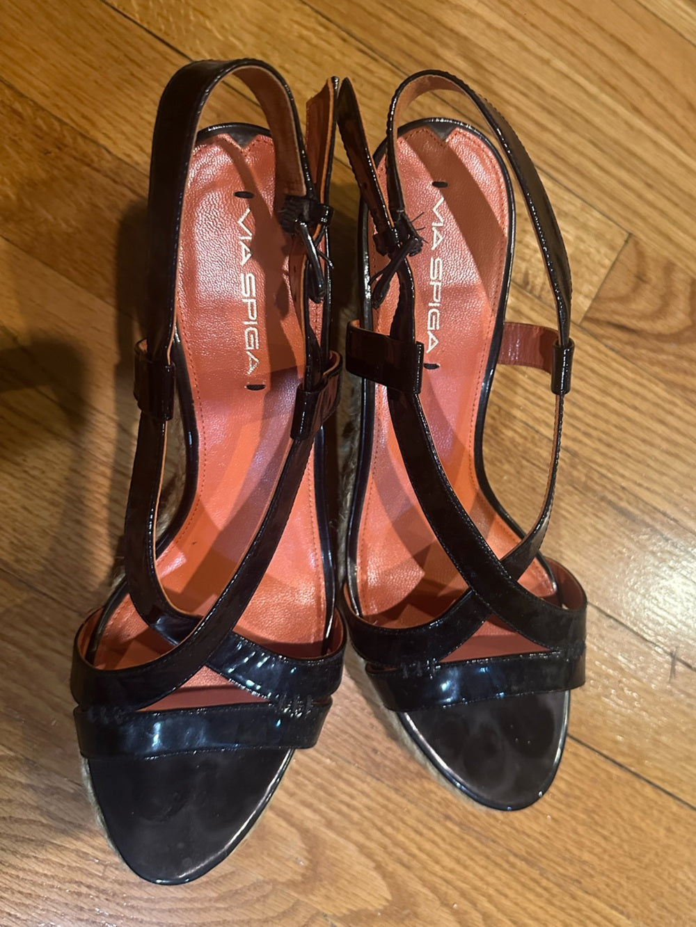Via Spiga Black Wedge Sandals - Women's Slingback Wedges Size 10