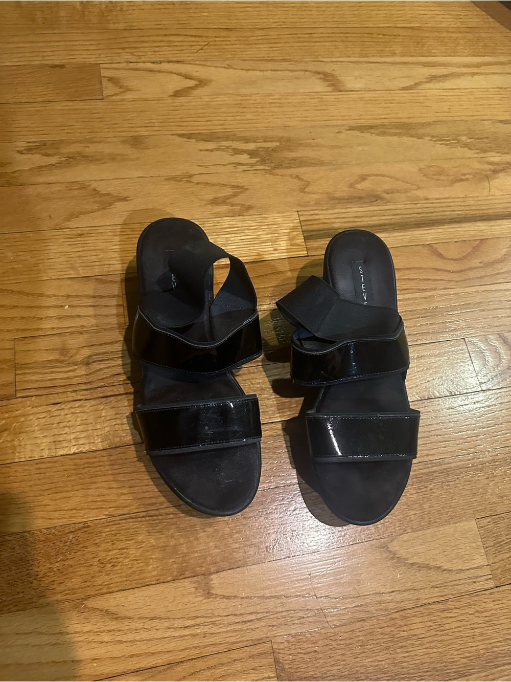 Steve Madden Black Patent Slide Wedge Sandals