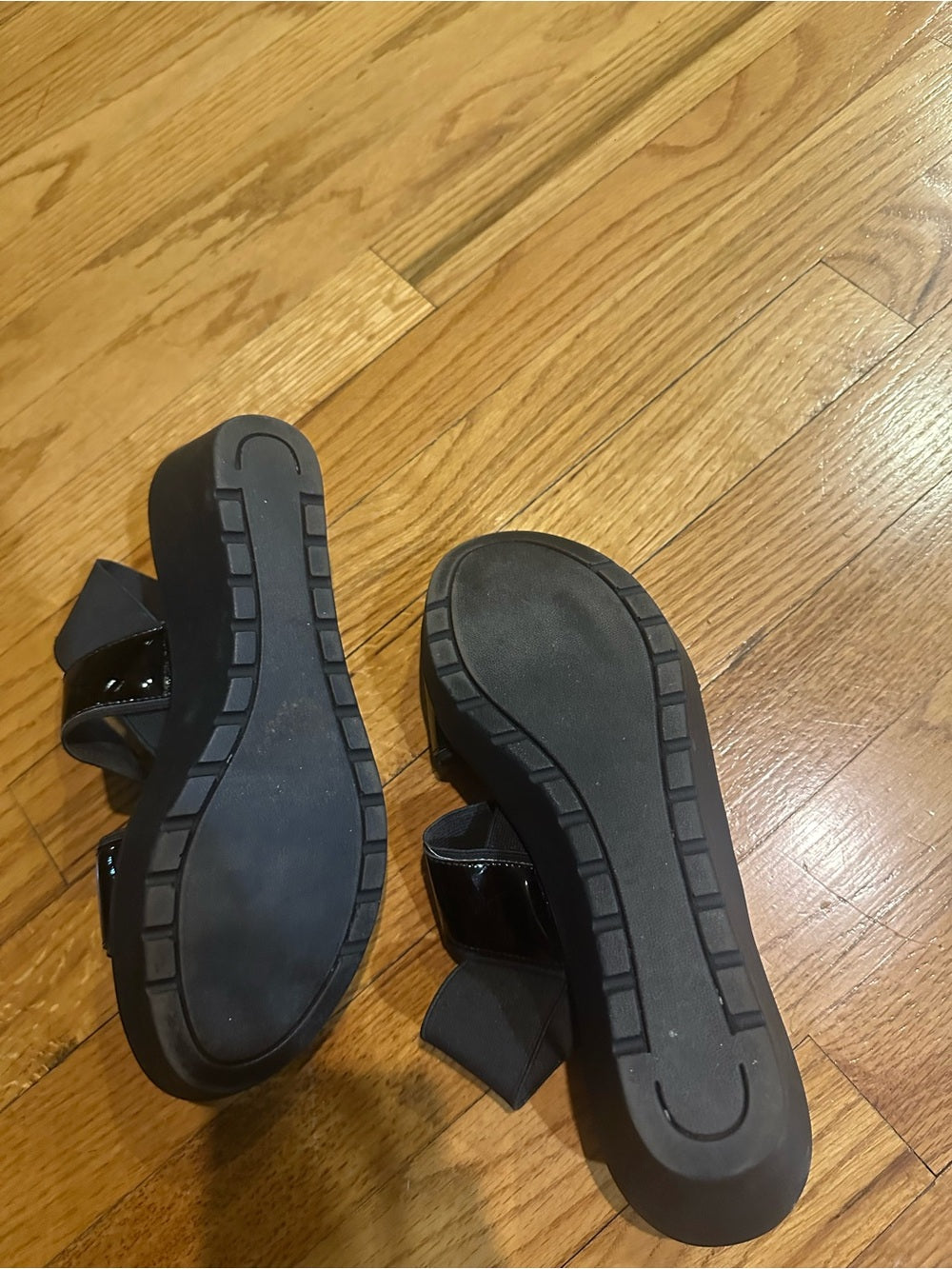 Steve Madden Black Patent Slide Wedge Sandals