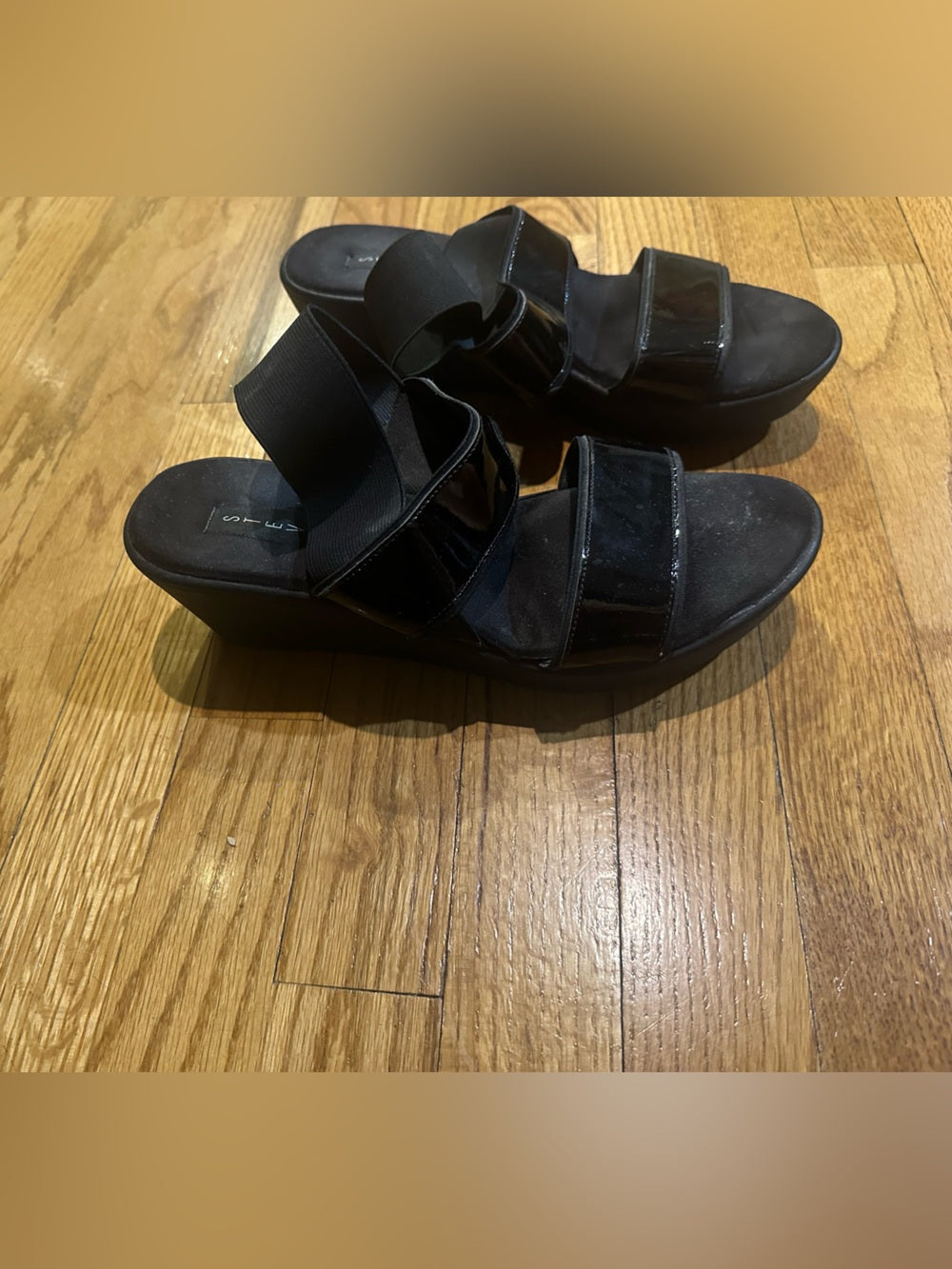 Steve Madden Black Patent Slide Wedge Sandals