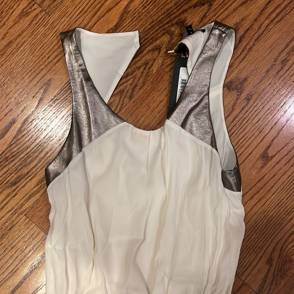 NWT David Lerner Woman’s White/Gold Open Back Dress Size M