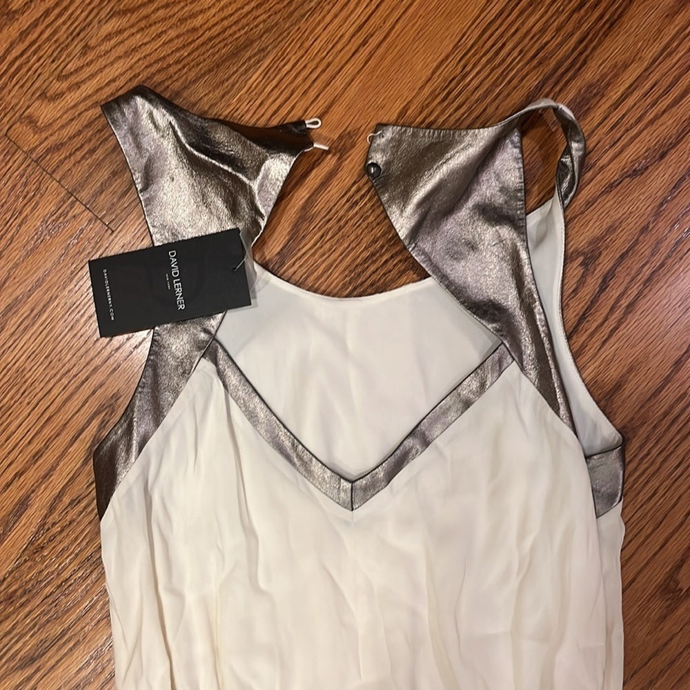 NWT David Lerner Woman’s White/Gold Open Back Dress Size M