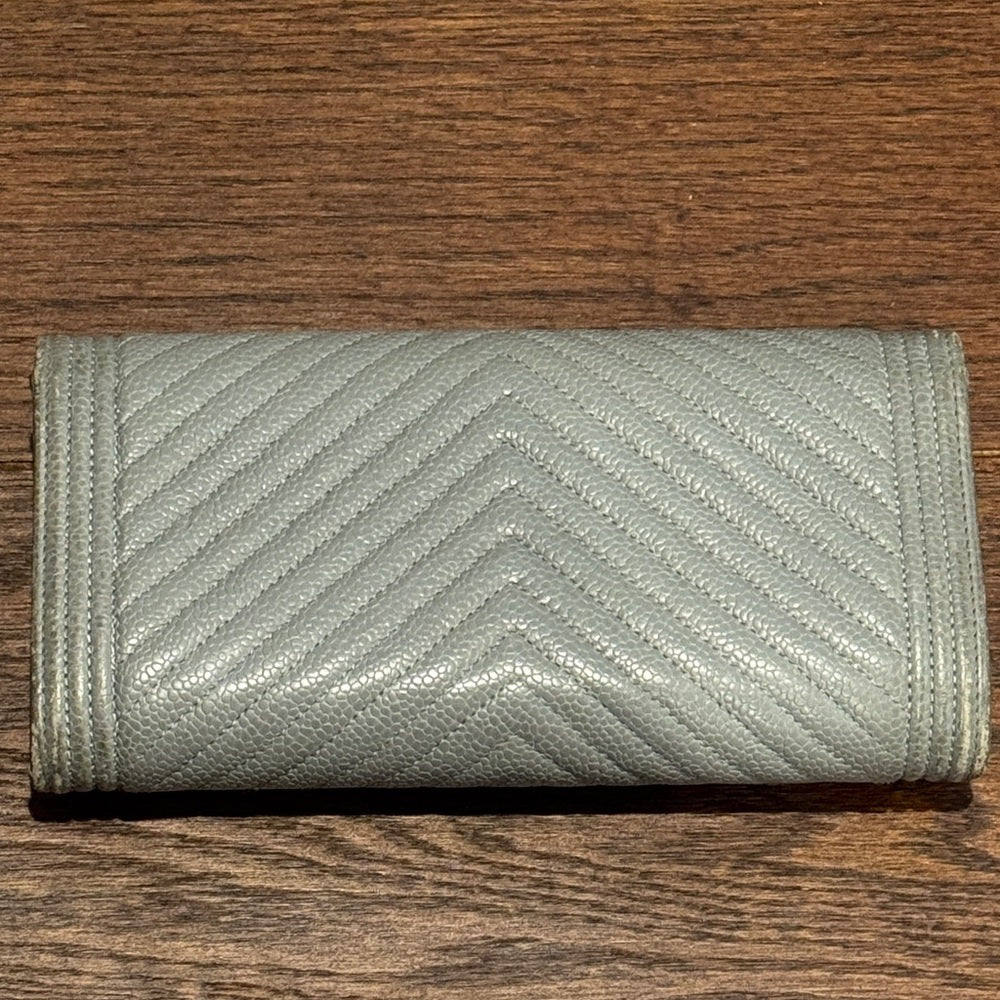 CHANEL Silver Chevron Boy L Gusset Flap Wallet