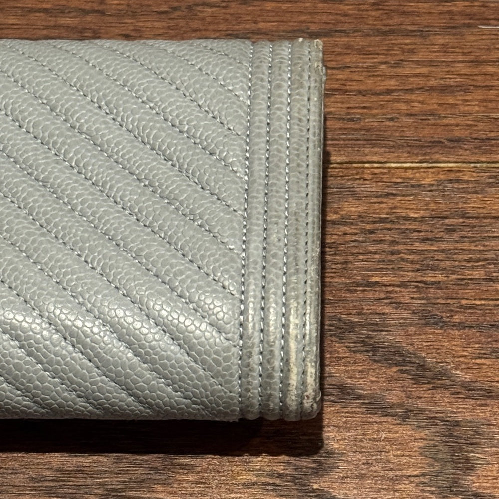 CHANEL Silver Chevron Boy L Gusset Flap Wallet