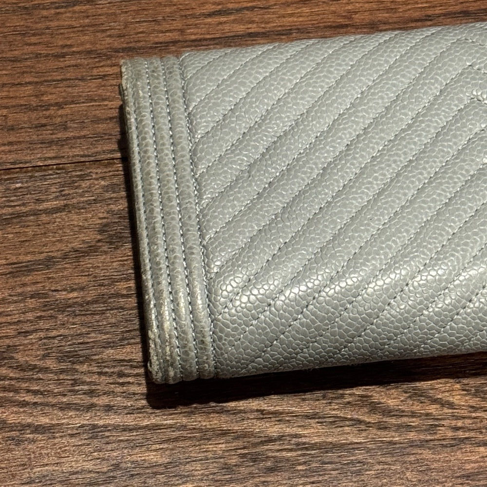CHANEL Silver Chevron Boy L Gusset Flap Wallet