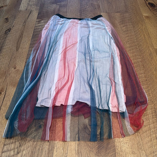 Maje Woman’s Striped Sheer Mesh Lined Midi Skirt Size 1/Small
