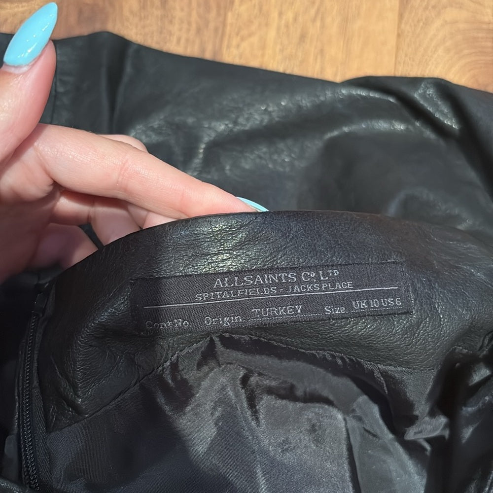 All Saints Woman’s Black Leather Skirt Size US 6