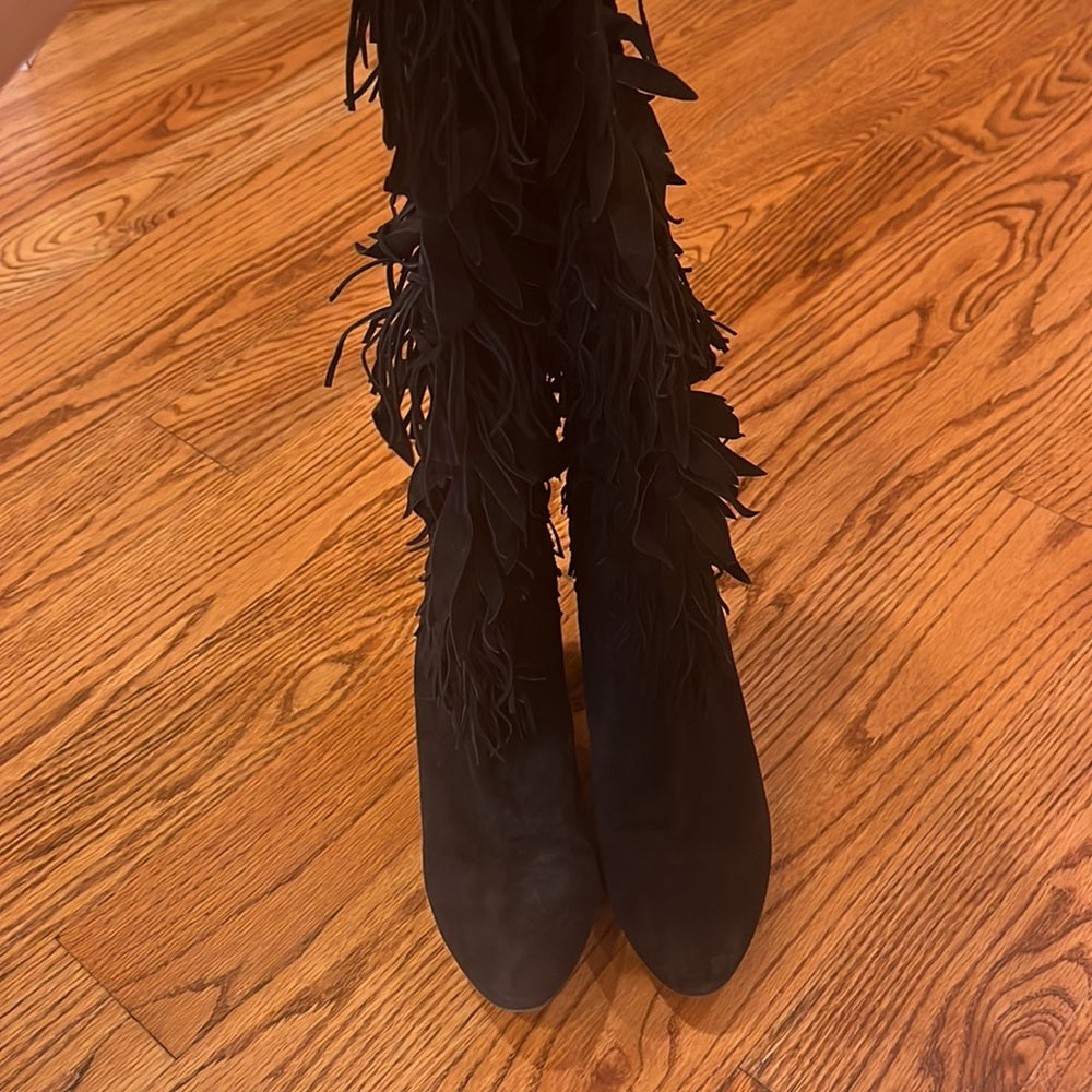 Aquazzura Woman’s Black Fringe Heeled Boots Size 41/11