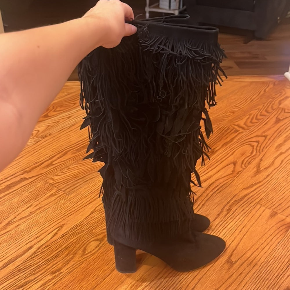 Aquazzura Woman’s Black Fringe Heeled Boots Size 41/11