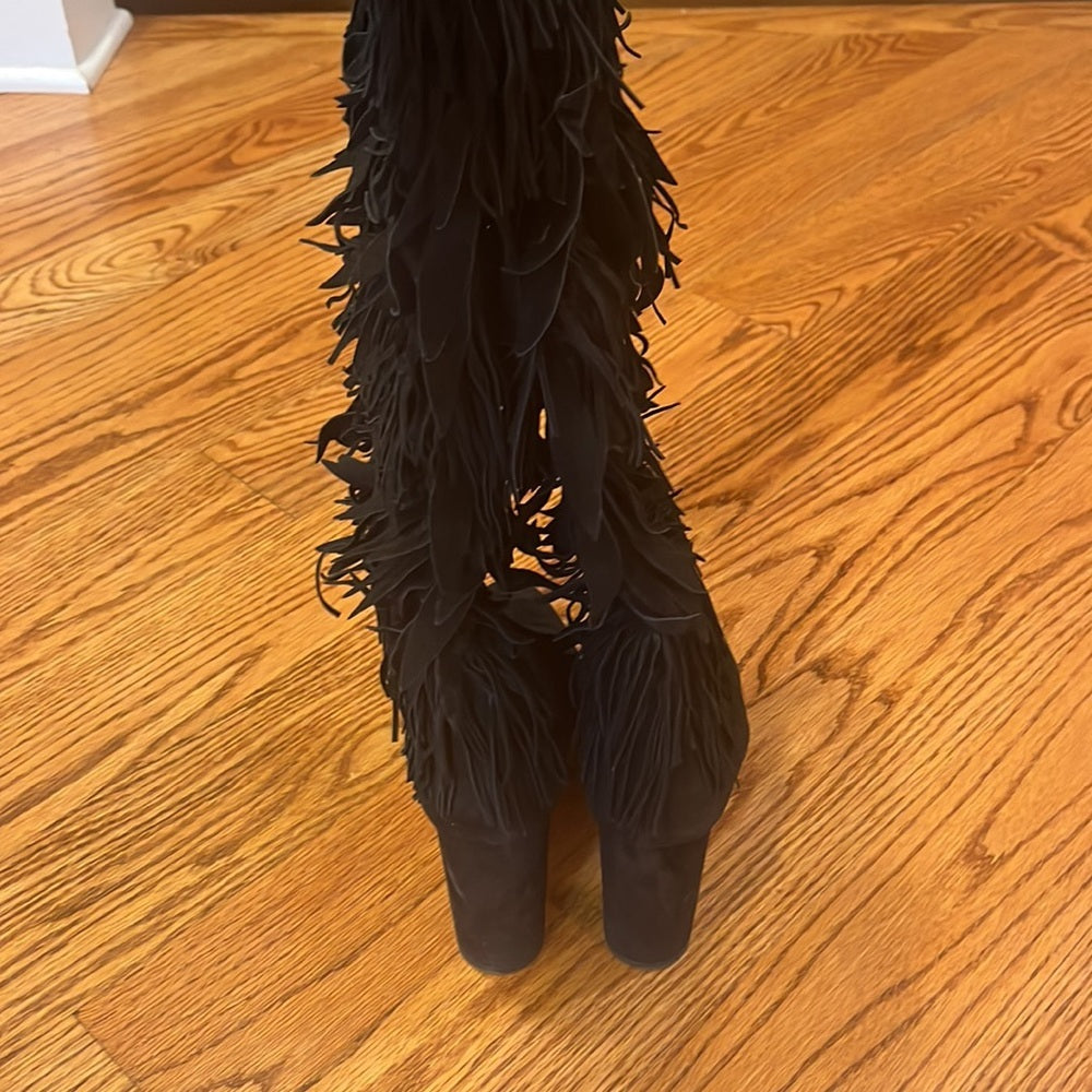 Aquazzura Woman’s Black Fringe Heeled Boots Size 41/11