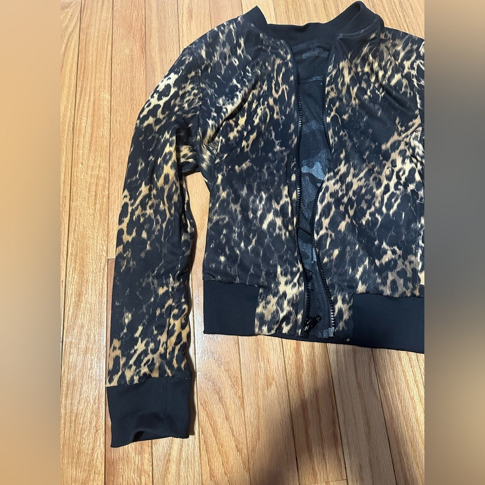 Leopard and Camouflage Print Reversible Women's Jacket