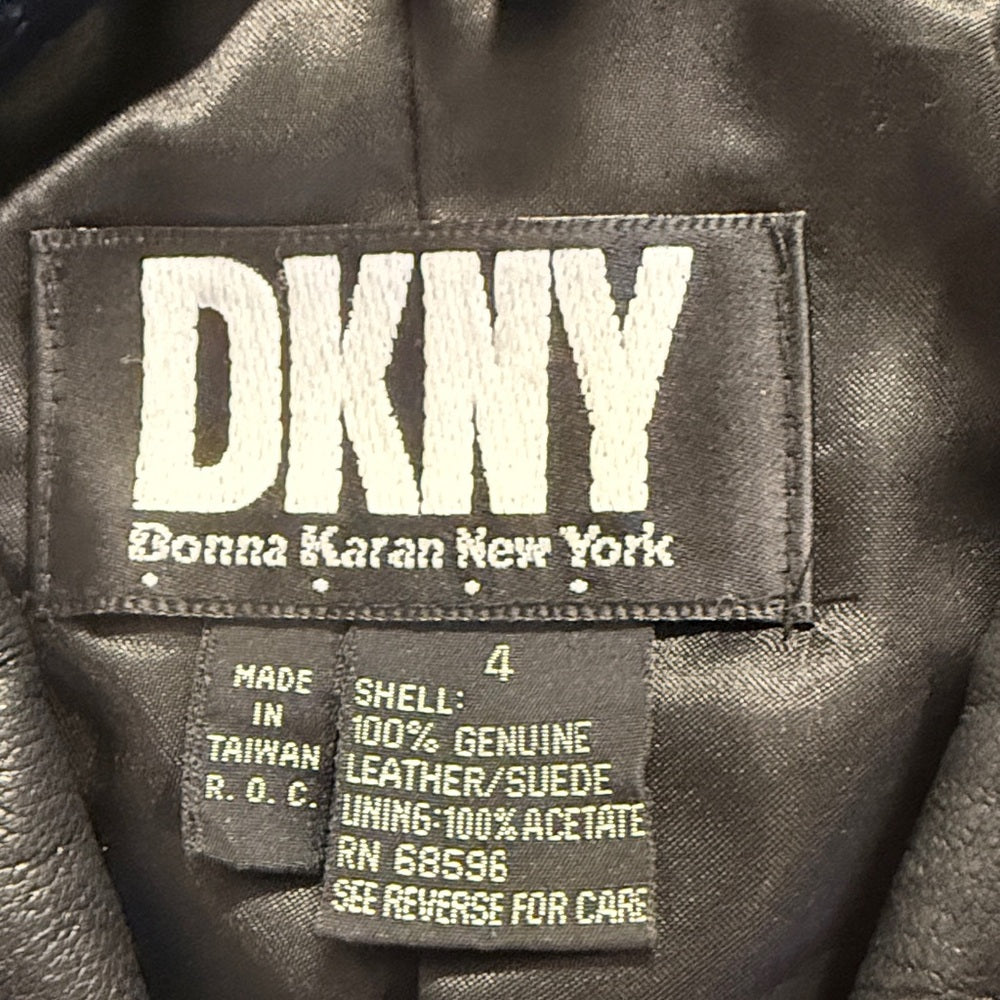 DKNY Black Leather Vest with Gold Accents Size 4