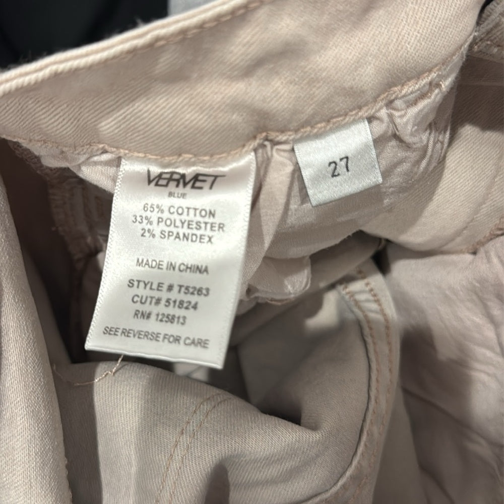 NWT VERVET BLUE JEANS - HAYLIE High Rise Skinny Light Pink Color Size 27