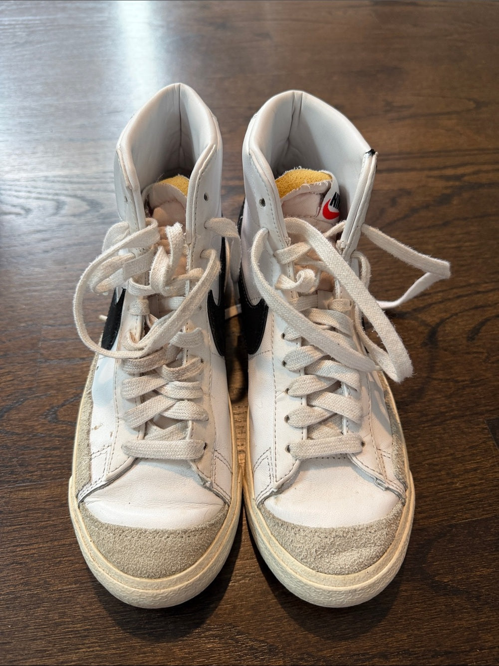 Nike Women’s White High-Top Sneakers with Black Swoosh Size 7