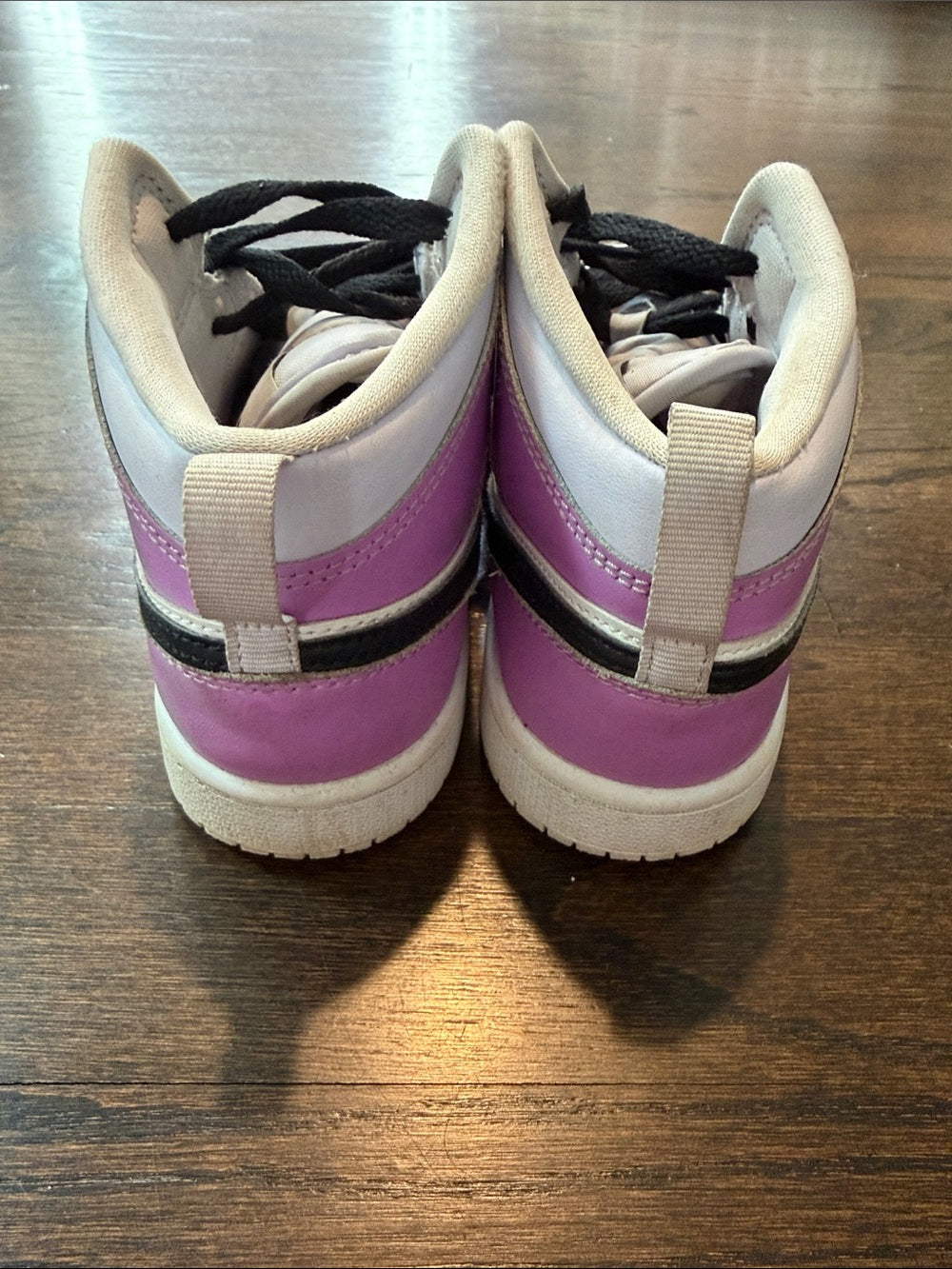 Nike Girls White and Purple High-Top Sneakers with Black Swoosh Size 3