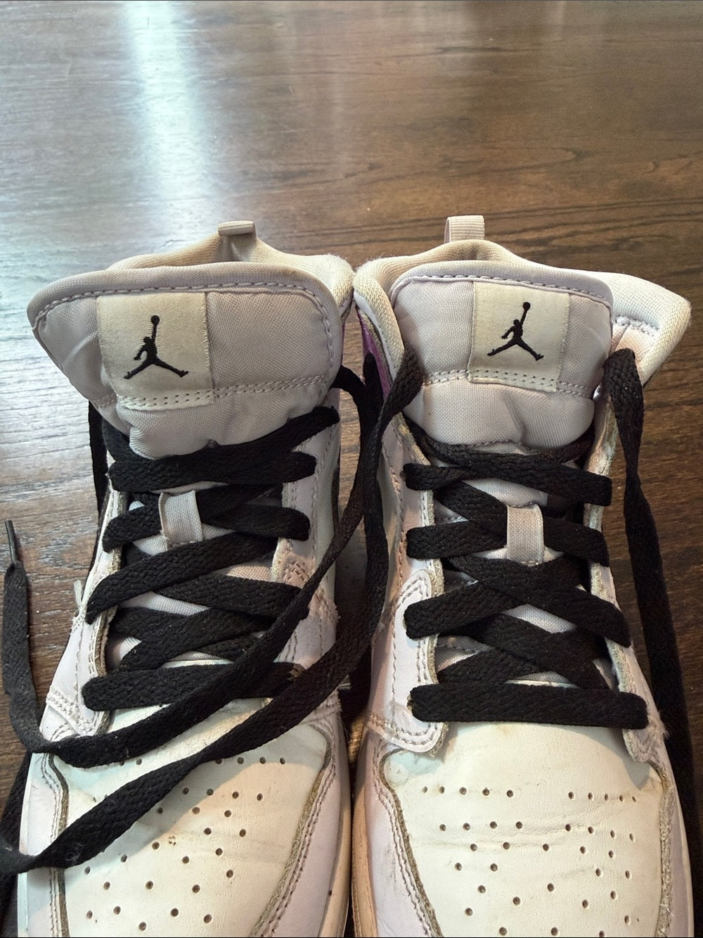 Nike Girls White and Purple High-Top Sneakers with Black Swoosh Size 3