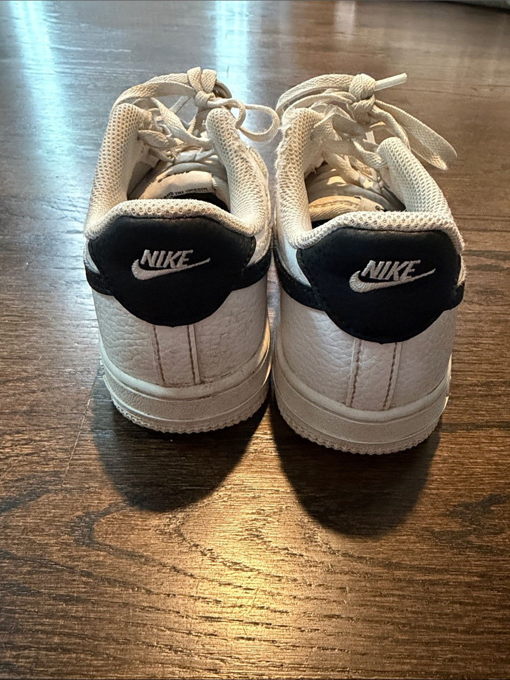 Nike Kids Air Force One White Leather Sneakers with Black Swoosh Accent Size 3Y