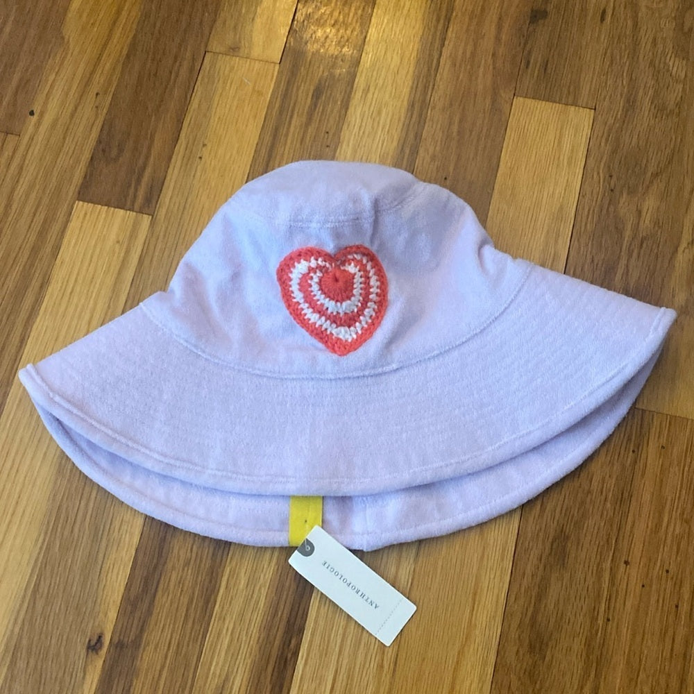 NWT Anthropologie Women’s Purple Bucket Hat With Pink Heart OS