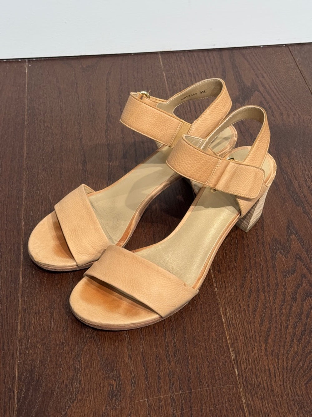 Stuart Weitzman Women's Neutral Block Heel Sandals with Ankle Strap Size 9