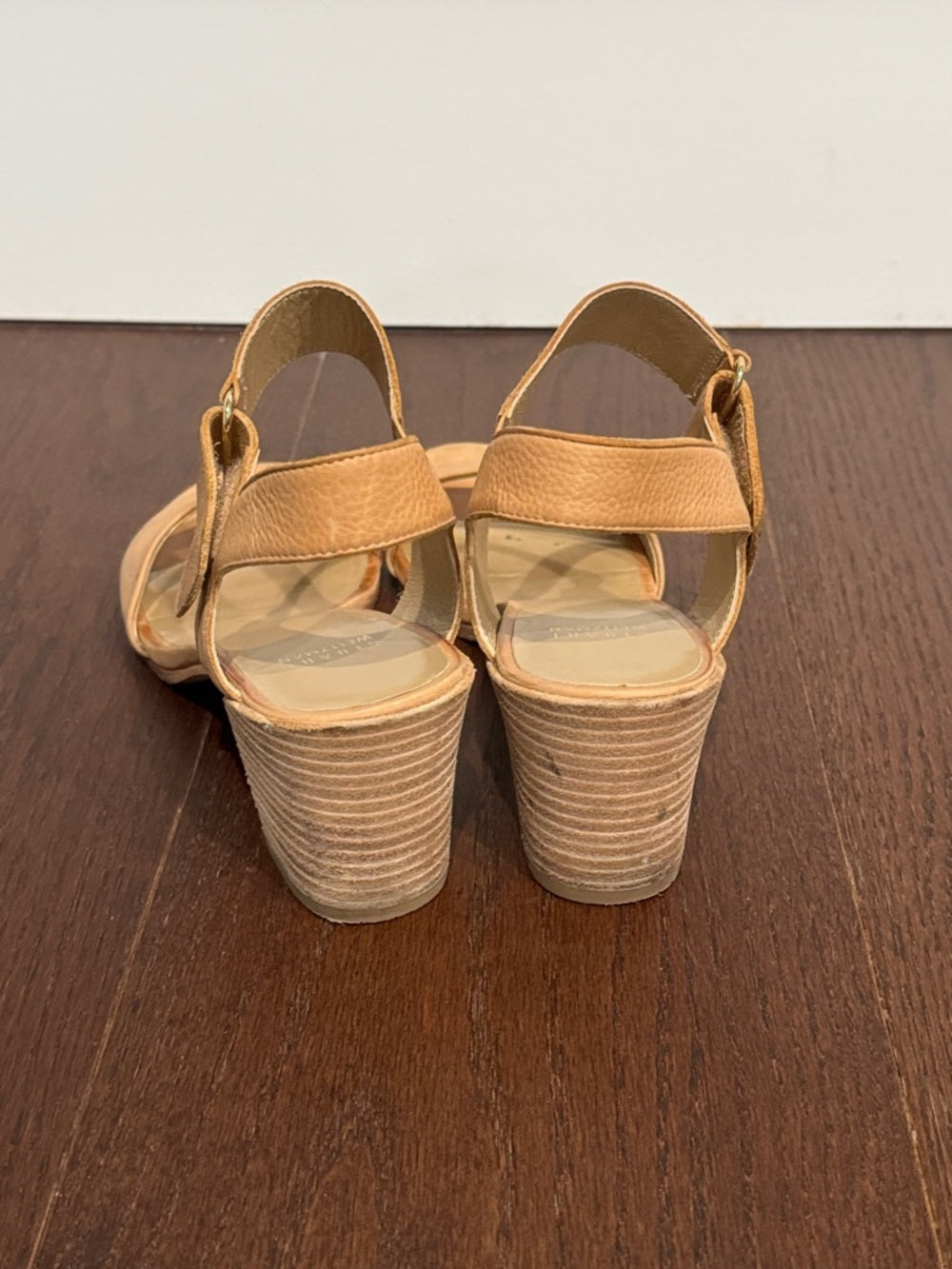 Stuart Weitzman Women's Neutral Block Heel Sandals with Ankle Strap Size 9
