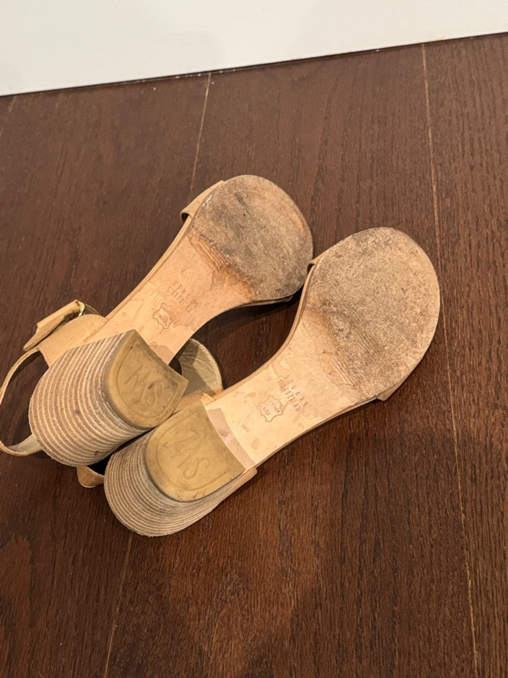 Stuart Weitzman Women's Neutral Block Heel Sandals with Ankle Strap Size 9