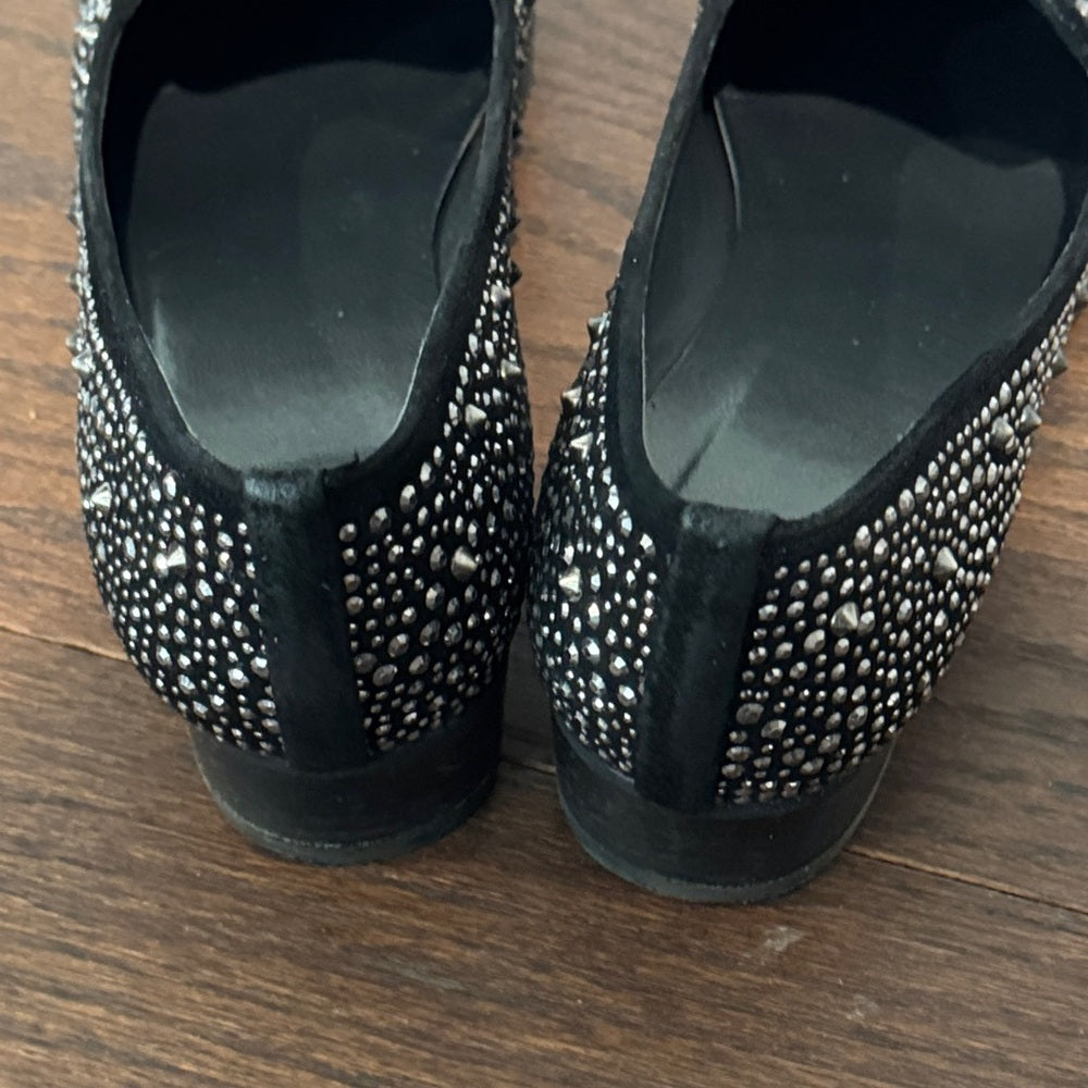 Stuart Weitzman Women’s Studded Black Suede Slip-On Loafers with Crystals Size 9