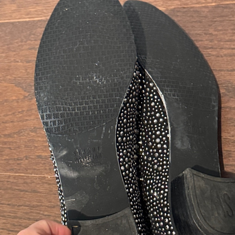 Stuart Weitzman Women’s Studded Black Suede Slip-On Loafers with Crystals Size 9