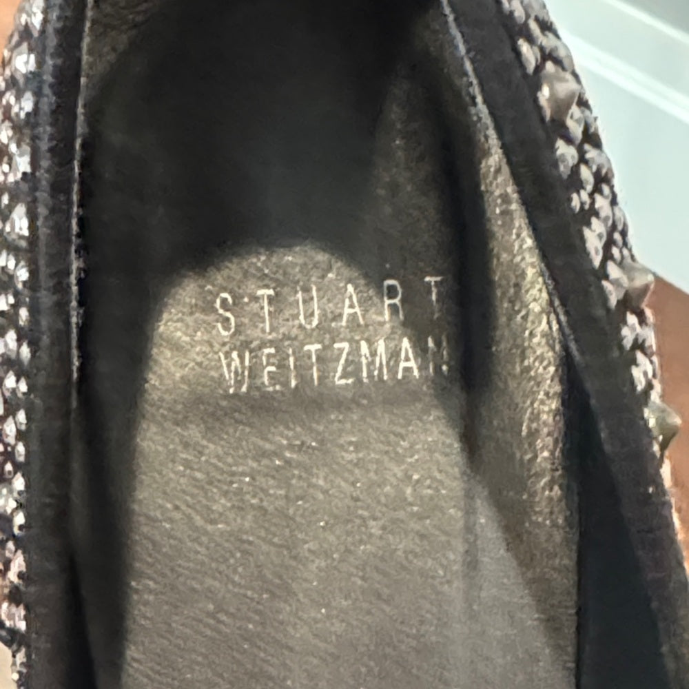 Stuart Weitzman Women’s Studded Black Suede Slip-On Loafers with Crystals Size 9