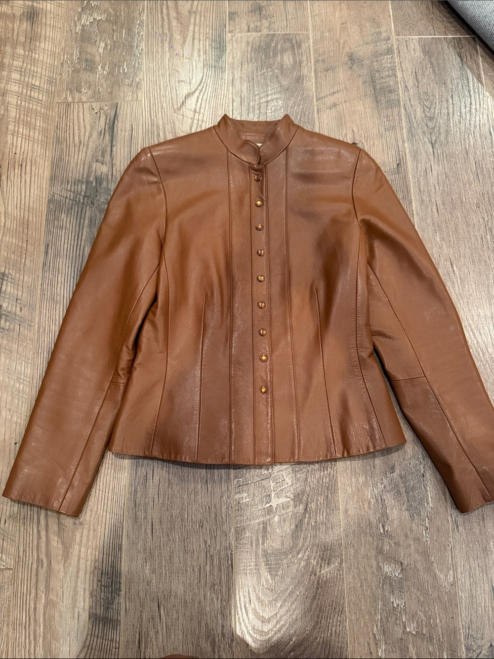 Vakko Sport Women's Brown Leather Button-Front Jacket Size Small