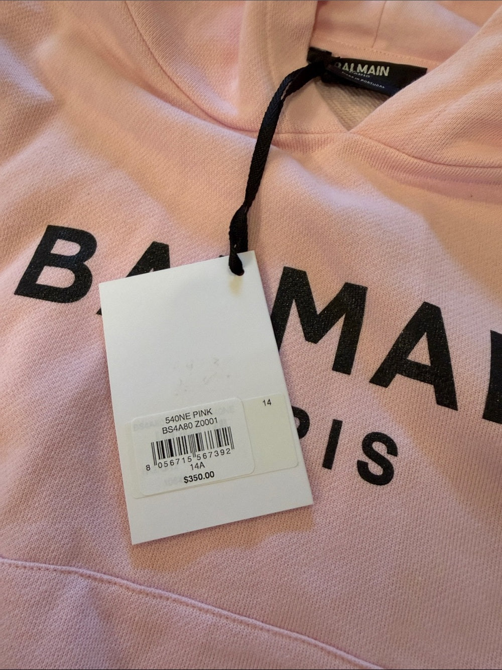 Balmain Light Pink Logo Hoodie Size 14
