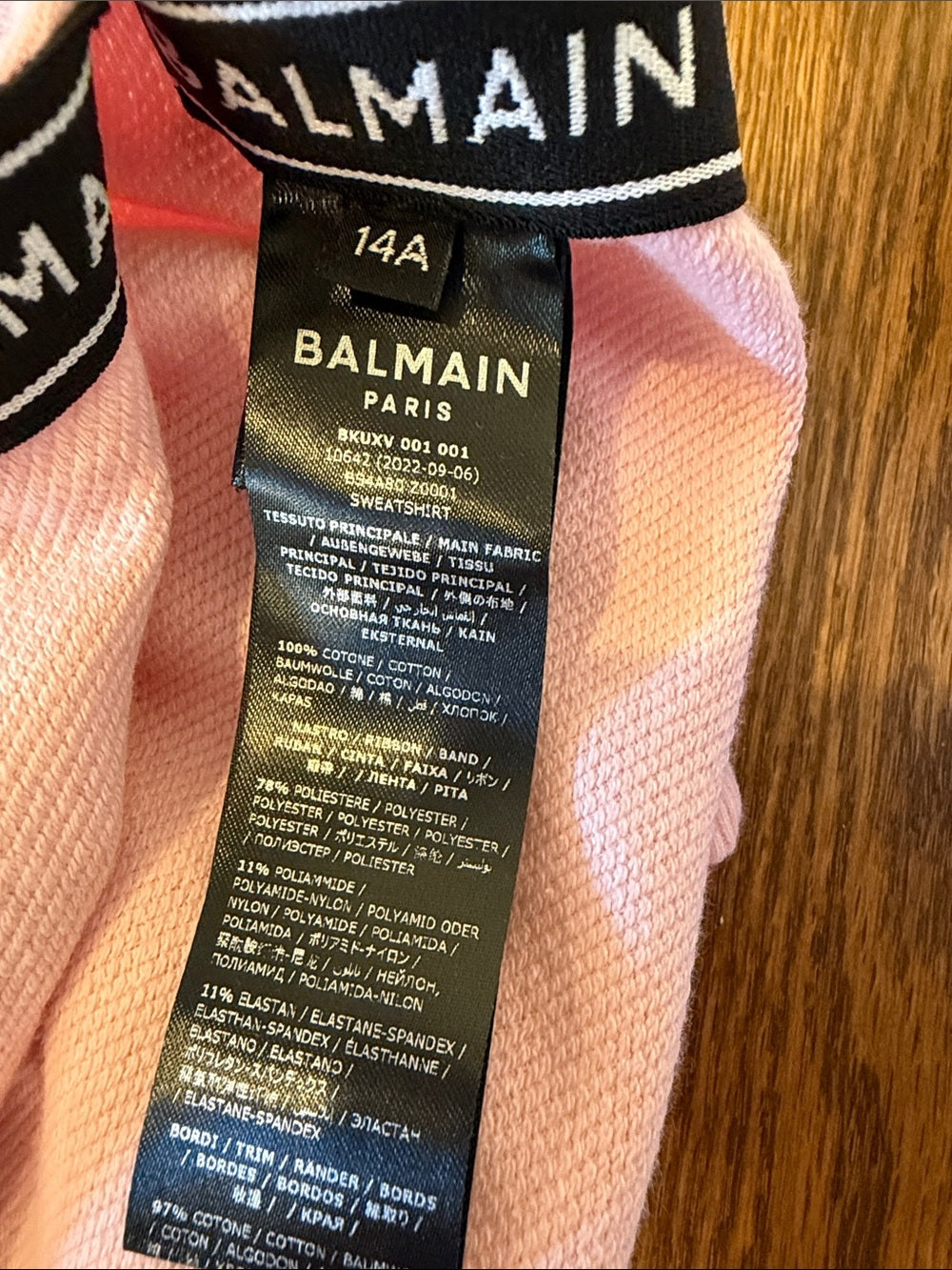 Balmain Light Pink Logo Hoodie Size 14