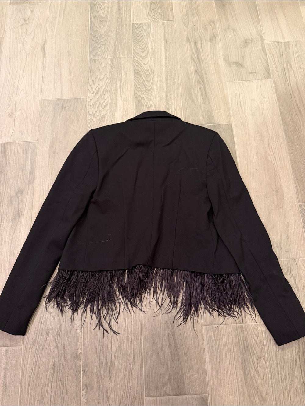 Central Park West Women’s Black Feather-Trim Cropped Blazer Size XS