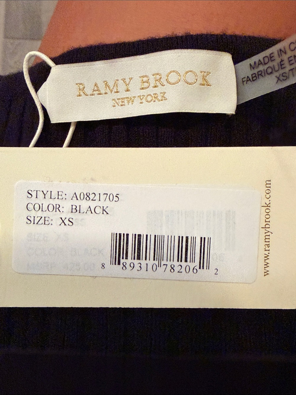 NWT Ramy Brook Women’s Black Ribbed Long-Sleeve Midi Dress Size XS