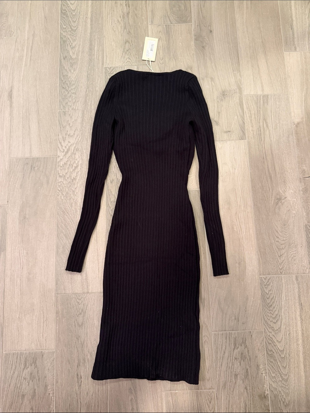 NWT Ramy Brook Women’s Black Ribbed Long-Sleeve Midi Dress Size XS