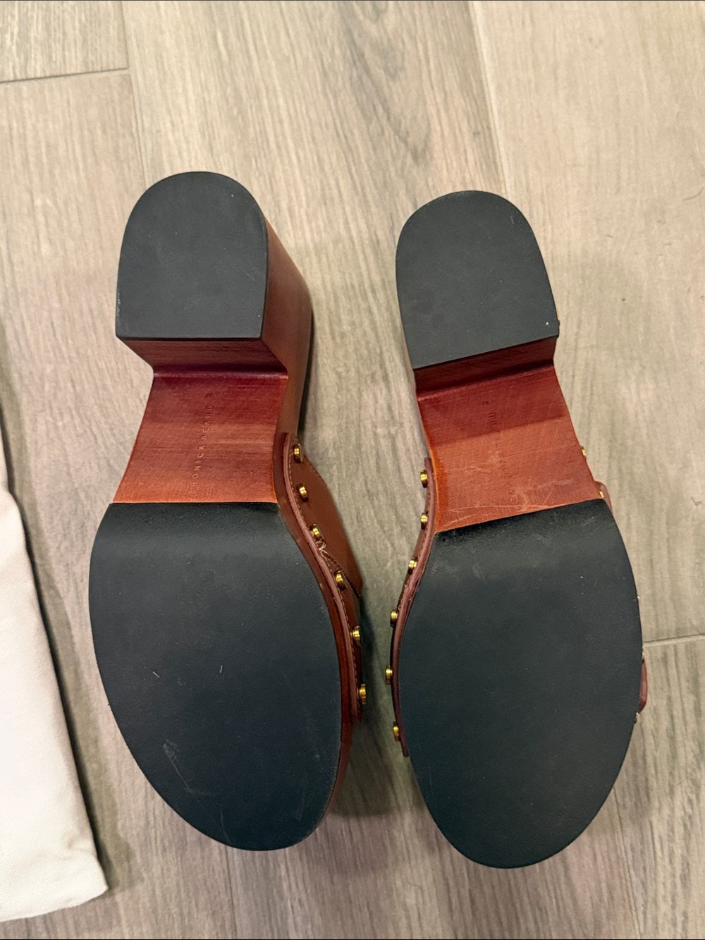 Veronica Beard Brown Leather Slide Sandals with Gold Buckles And Heels Size 7