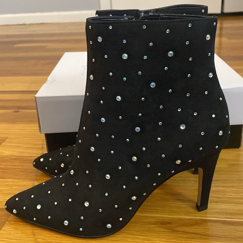 NWT Leith Women’s Black Faux Suede Booties With Rhinestones Size 7