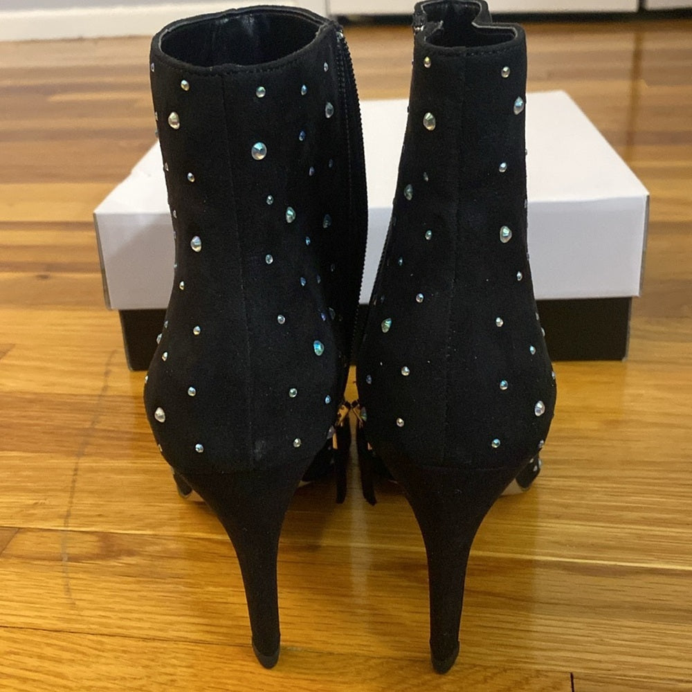 NWT Leith Women’s Black Faux Suede Booties With Rhinestones Size 7