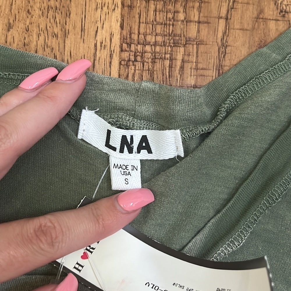 NWT LNA Women’s Olive Green Long Sleeve With Cut Out Shoulder Size S
