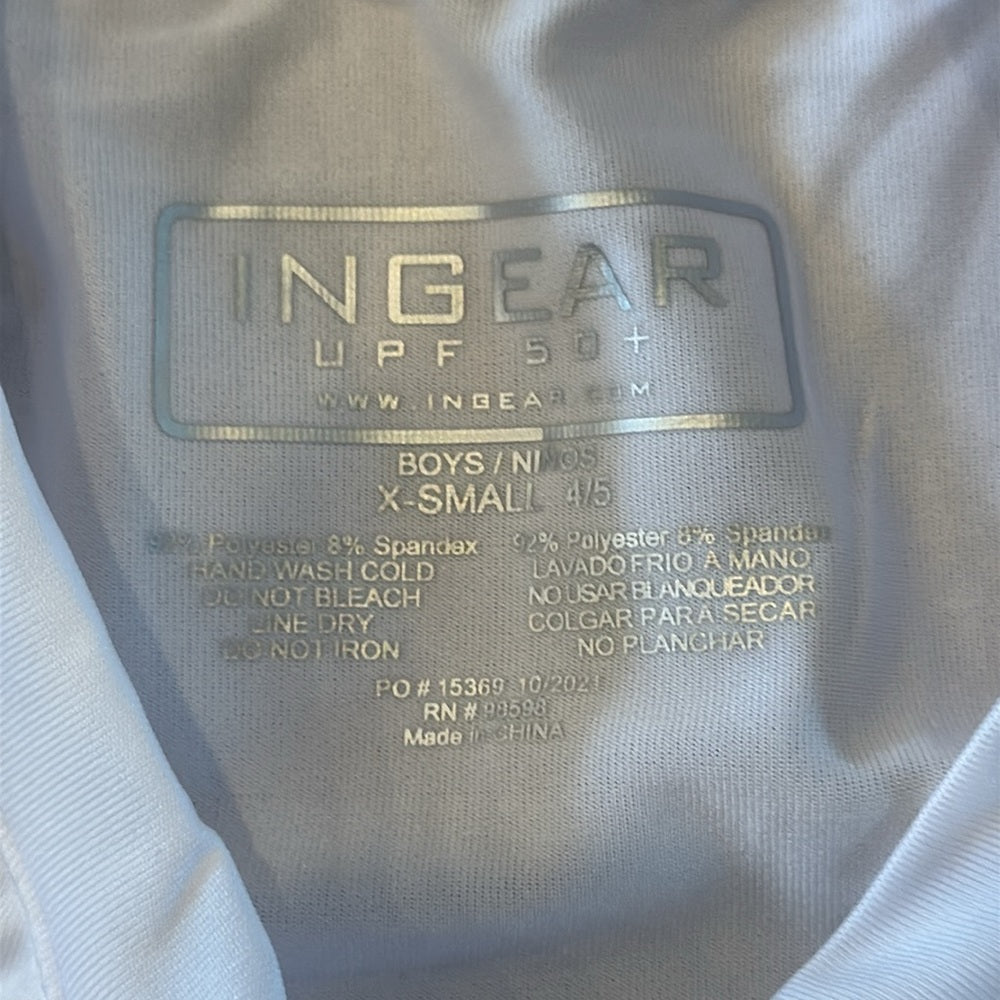 NWT InGear Boy’s White Long Sleeve Rashguard Size XS