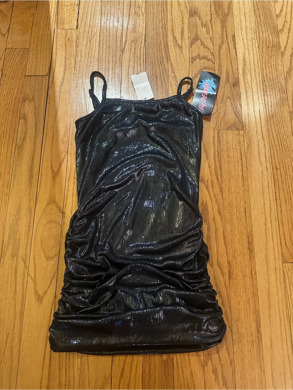 By Debra Kids Black Shimmery Ruched Slip Dress Size Medium