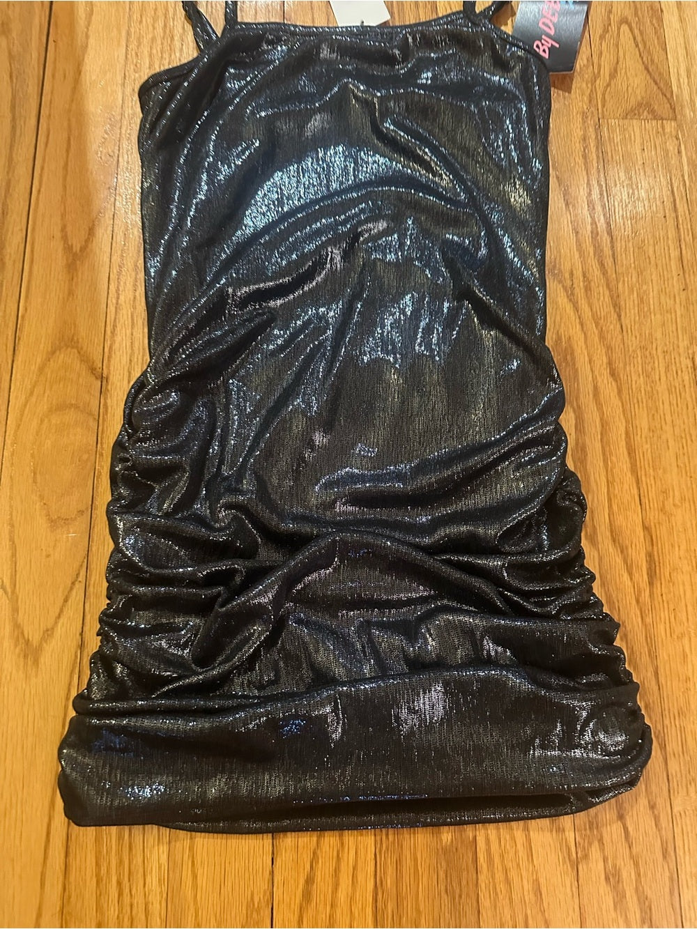 By Debra Kids Black Shimmery Ruched Slip Dress Size Medium