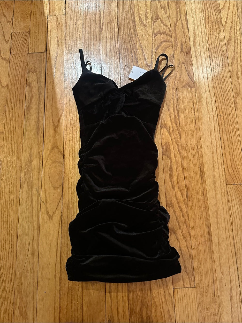 NWT Katie J NYC Kids Black Velvet Ruched Mini Dress Size Small